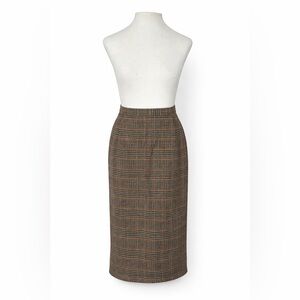 Joan Leslie Plaid Wool Pencil Skirt Size 18 (Fits 10-12) Brown Vintage